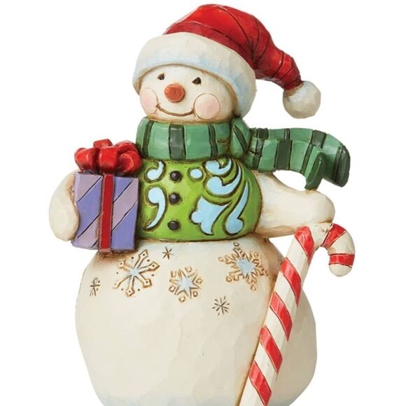 Enesco Jim Shore Heartwood Creek Snowman with Gift and Candy Cane 3.5 Inch, - Picture 1 of 4